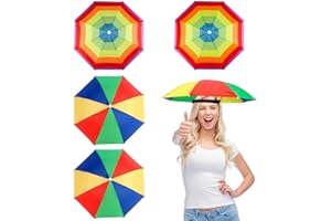 yotutun 4 Stück Regenschirm Hüte, Regenbogen Regenschirmhut Faltbarer Sonnenschirm Hut mit Elastischen Bändern Kopfschirm für Dekoration Kostüm Golf Radfahren Angeln Strand Gartenarbeit