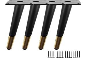 TempFoo Metal Sofa Legs 4 Inch, Oblique Conical Matte Black Gold Furniture Feet for Cabinet Coffee Table Chair Desk Cupboard Couch Bed Home DIY Projects Modern Mid-Century Decor Style