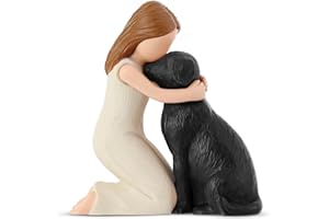 Carracci Love My Black Dog Figurines Statues, Girl Black Dog Angel Friendship Remembrance Gifts for Dog Mom, Sculpted Hand-Painted Figures for Dog Lovers