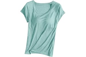 Keepink 1/2 PC Womens Tops with Built in Bras 2 in 1 Modal Basic Short Sleeve Shirts and Blouses Loose Casual Pullover Tee Ladies Summer Plus Size T Shirts Comfort Stretch Yoga Gym Top