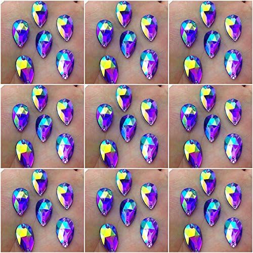 MajorCrafts® 50pcs Royal Purple AB 18mm*11mm Flat Back Tear Drop Sew On Acrylic Rhinestones C15