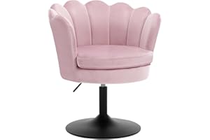 WOLTU Taburete de Tocador, Taburete de Maquillaje con Respaldo Forma Flor para Tocador, Dormitorio y Salón, Altura Ajustable 43-55cm, Terciopelo, Rosa