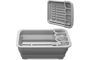 Navaris Scolapiatti Pieghevole da Campeggio 37x27cm - Asciugastoviglie Telescopico Appoggio Lavello - Bacinella Colapiatti Richiudibile 2IN1 - Grigio