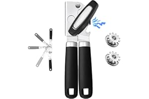 Navani Heavy Duty Can Opener with Magnet and 2 Extra Blades - Safety Manual Opener for Arthritis Hands, Compact Tin Cutter Black