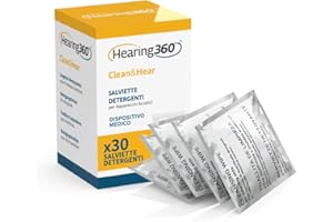 Hearing360 Salviette detergenti per apparecchi acustici, salviettine igienizzanti in scatola (30)