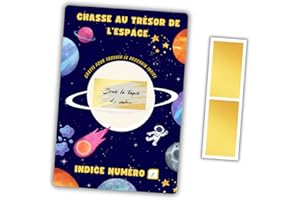 ROXISHA Chasse au Trésor à Gratter pour Goûter ou Fête d'Anniversaire - Activité Intérieur / Extérieur Vacances Jeux pour Enfant 5-12 Ans - Thème Espace - 10 Cartes Personnalisables + 10 Pastilles à Gratter
