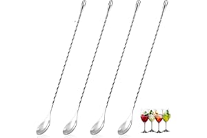 Ruikcoll Cocktail-Löffel, Lang, 4 Stück, Silber, Edelstahl, 30 cm, Zeitgenössisch