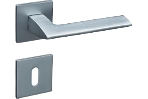 Gavroche GR dörrhandtag set matt krom fyrkantiga rosetter aluminium DIN universell med returfjäder för innerdörrar (BB färgskägg)
