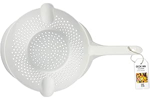 DECK INN Pack of 1 White Plastic Colander Food Sieve Strainer Basket for Food Washing Draining Pasta Spaghetti Rice Salad Vegetable Kitchen Cooking Hobby Design