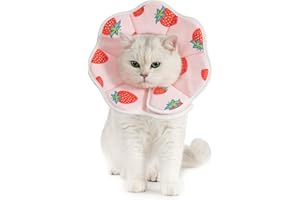 Avont Soft Cat Recovery Cone Collar, Adjustable Lightweight Kitten E-Collar for Small Dogs, Comfortable Neck Donut Stop Licking Scratching After Surgery -Strawberry(S)