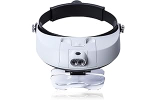 Meichoon Okulary powiększające, lupa, podwójne diody LED, 1 x 1,5 x 2,5 x 2,5 x 3,5 x 5 soczewek lupa z bateriami do czytania, konserwacji, inspekcji, spawania, haftu, UC41