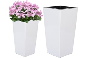 ‎MELTOM MELTOM Pflanzkübel aus Kunststoff in Hochglanz Farbe: Weiß mit Herausnehmbaren Einsatz, BxTxH in cm: 39 x 39 x 75 cm, Größe: 3XL