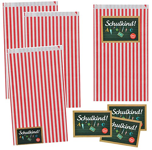 12 tlg. Set - 6 Geschenkbeutel / Geschenktasche + 6 Namensetiketten - " Schulkind " - Geschenktüte Tüte Beutel Tasche Kinder - ideal für Mitgebsel - Einschulung Schulanfang Schulanfänger