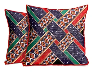 PINK SWAN Exclusive Jute Decorative Throw/Pillow Covers, Cushion Covers for Living Room, Bed Room, Sofa,Chairs Pack/Set of 2 (Multicolour, Size 24 x 24 Inches) Design No. 203