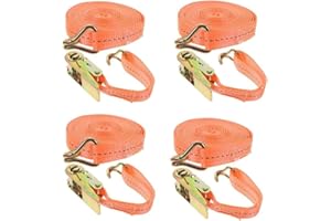 WEKUW 4 Pezzi Cinghie a Cricchetto Cinghia Fissaggio a Cricchetto Ratchet Lunghezza 10m Con Doppio Gancio, Larghezza 25 mm Fino a 800 kg Cinghia a Crichetto Arancione, per Auto, Camion, Furgoni, Barche