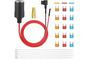JTRON Car Cigarette Lighter Extension socket adapter to Fuse Tap Holder Lead with fuse 5A/10A/15A full kit (Mini ATM/APM Blade Fuses)