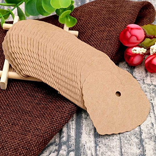 100 Stück 6 CM * 5.5 CM Shabby Chic Kraftpapier Etiketten Tags“Form des Herzens”Papieranhänger Hängeetiketten Anhängeetiketten mit Jute-Schnur 30 Meter (Braun) - 7