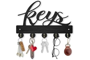 MAYJOYDIY Key Holder for Wall 30×20cm Wall Mounted Key Hooks Organizer 5 Alloy Hooks Wood Black Key Hanger Rack for Home Decor Gift Entryway Hallway Office