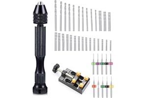 CDIYTOOL Ensemble de 58 forets manuels comprenant une perceuse à main, 46 micro forets hélicoïdaux et 10 mini forets PCB pour travaux manuels, bijoux (0,1 à 1 mm, perceuse PCB)