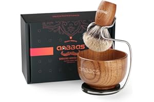 Anbbas Reines Dachshaar Rasierpinsel Holzgriff und Große Seifenschale mit Edelstahl Rasierständer, Herren Perfektes 3in1 Rasierset