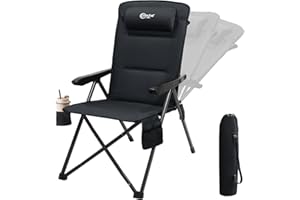 Portal Luxury Camping Chair Recliner for Adults Folding Garden Chair Deck Heavy Duty High Back with Adjustable Pillow Oversized Load 160KG Comfy Padded Deluxe Collapsible Seat for Dining Caravan