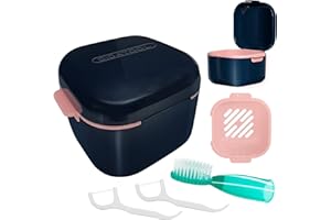 DIDATOOL Porta Dentiera, Porta apparecchio Denti, Contenitore Dentiera con Cestello per Risciacquo, Pulizia Denti Cleanning, Protesi Custodia con Spazzolino per Dentiera (Blu Notte)
