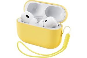 ORNARTO Etui kompatybilne z Airpods Pro 2 (2022), ochronne etui z płynnego silikonu do Airpods Pro 2. generacji, ze smyczą, miękka skóra z przodu LED, widoczne silikonowe etui, cytrynowo-żółte
