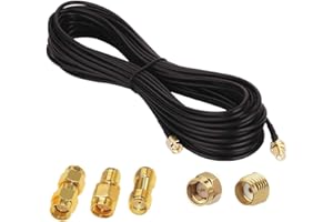 GTIWUNG - Adaptador SMA macho a hembra, RG174, cable coaxial RF 10m, alargador antena WLAN, cable de extensión SMA macho/hembra (50 ohmios) + 2 adaptadores coaxiales RF