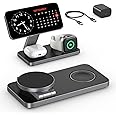 Keepro 3 in 1 Wireless Charging Station for iPhone Magnetic Portable, Fast Wireless Charger Stand for iPhone 16/15/14/13/12, AirPods Pro 4 3 2 Apple Watch (Adapter Included)-Black