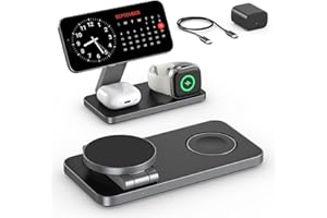 Keepro 3 in 1 Wireless Charging Station for iPhone Magnetic Portable, Fast Wireless Charger Stand for iPhone Air/17/16/15/14/13/12, AirPods Pro 3 2 Apple Watch (Adapter Included)-Black