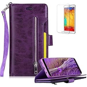 Lila Gurt Brieftasche für Samsung Galaxy S8,Reißverschluss Flip Handy Ledertasche für Samsung Galaxy S8,Funyye Stilvoll Einzigartig Magnetisch Entwurf Handytasche Multifunktion Stoßdämpfende Magnetverschluß Brieftasche Tasche Rutschfest Kratzfest Backcover mit Kartenhalter Slot und Standfunktion + 1 x Frei Displayschutzfolie