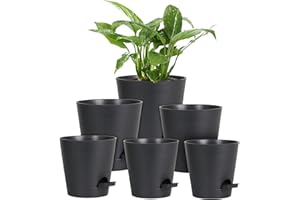 Homeuouz 6 Packs Blumentopf Selbstbewässernd, 20.3/17.8/16.5/15.2/14/12.7cm Pflanzentopf mit Bewässerungssystem, Übertopf mit Untersetzer, Blumentöpfe Set Ideal für Innen und Balkongärten, Pure Black