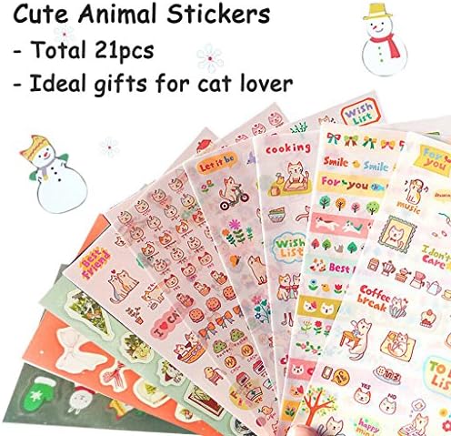 UrsoKuz Christmas Stickers, Animal Stickers for DIY Craft Card Letter Gifts Laptop Book Décor & School Teachers Rewards, Pack of 18 Lovely Cat Stickers + 3 Xmas Theme Colorful Sticker Sheets (18+3)