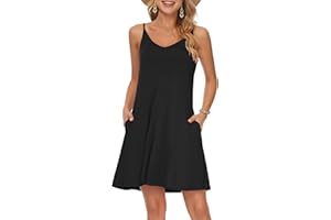 MISFAY Sommerkleid Damen kurzes lässiges Strandkleid V-Ausschnitt SpaghettiTräger Trägerkleid mit Taschen