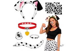 QingWing 9 stycken dalmatinerkostym för vuxna | Dalmatiner Djur Kostym Hund Kostym Set med djurkostym, party, halloween, karn