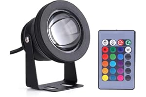 Gorgeri Foco sumergible a prueba de agua IP67, lámpara de paisaje con cambio de color RGB, barco marino, yate, 10W 12V, foco LED RGB, lámpara a prueba de lluvia con control remoto(Negro)