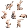 Halloluck 7 Pcs Cute Miniature Rabbit Figure Animal Rabbit Characters Toys Mini Figure Collection Playset, Rabbit Cake Topper, Plant, Automobile Decoration
