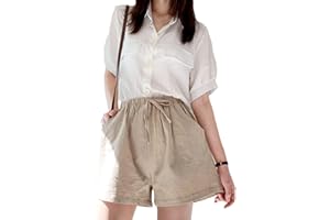 Jamron Donna Estate Traspirante Cotone Lino Pantaloncini Coulisse Elastico in Vita Shorts con Tasche