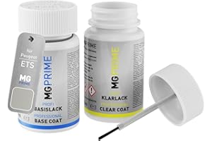 MG PRIME Pintura del coche Set de lápices de retoque para Peugeot ETS Gris Cendre Metallic/Steingrau Metallic Pintura base pintura transparente, 50 ml cada uno
