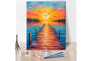 TISHIRON Abstract Paint by Numbers for Adults with Brushes Nature Landscape Oil Hand Painting Sunset Adults Paint by Number Kits Paintwork Art Crafts 16"x20"(Frameless)