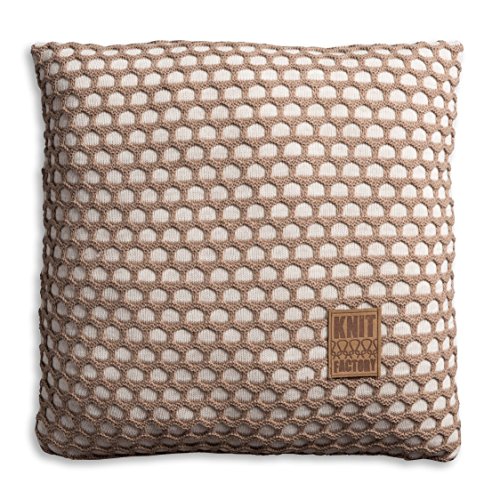Knit Factory 1081252 Dekokissen Strickkissen Mila mit Füllung, 50 x 50 cm, beige / marron