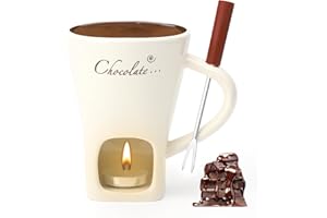 DAWRIS Schokofondue Tasse Keramik 130ML Schoko Fondue Cup mit Teelichthalter und Gabeln Schokoladenfondue Schokolade Fondueset Chocolate Fondue Set Schokoladenschmelztopf für Schokolade Käse Butter Karamell