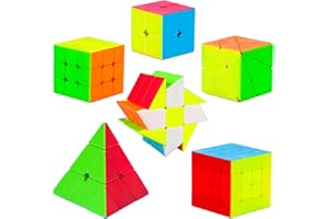 Coolzon Speed Puzzle Cube Set, Cube de Vitesse 6 Packs, Ensemble de Cubes 2x2 3x3 4x4 Pyraminx Pyramide Fenghuolun Axis Skewb Cube Magic Puzzle Cube Magique Jouets Stickerless pour Enfants Adultes