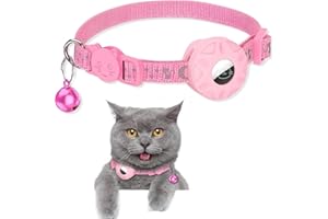 SUBORAWOS Airtag Katzenhalsband, Reflektierendes AirTag Katzenhalsband mit AirTag-Halterung und Glocke, Leichte Tracker Katzenhalsbänder, Katzen-AirTag-Halsband mit Abbrechbarer Sicherheitsschnalle (Rosa)