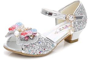 YOSICIL Princess Shoes Girls' Elsa Shoes with Heels Glitter Shoes Children's Crystal Pumps Girls Costume Accessories Shoes Purple Blue Pink Golden Silver Size 26-38