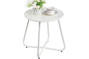 HollyHOME Tavolino Basso da Esterno Piccolo Tavolo da Giardino Rotondo Tavolino da Balcone Patio Salotto Tavolino da Caffè Metallo, Bianca