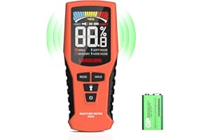 Misuratore di Umidità del Legno Senza Perno, LASELION Rilevatore di Umidità con Batteria e Display LCD, 4 Modalità di Misurazione Non Distruttivo per Pareti in Legno da Ardere Materiali da Costruzione