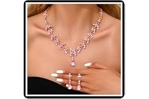 FARUODIS Wedding Necklace Earrings Sets for Women Crystal Bridal Flower Pendant Necklace Chain Vintage Rhinestone Necklace Teardrop Ball Dangle Jewelry for Bride Bridesmaid