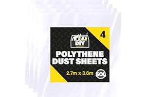 SOL 4pk Polythene Dust Sheets - Large 3.6m x 2.7m Plastic Sheets for Furniture & Painting, Dust Sheeting for Home Renovation, Durable Decorating Plastic Dust Covers