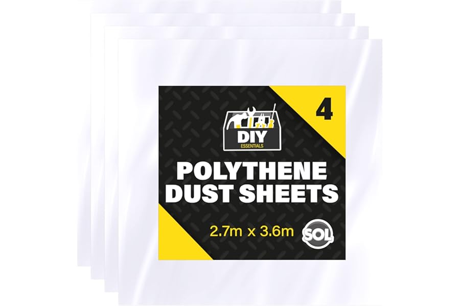 SOL 4pk Dust Sheets for Decorating 3.6m x 2.7m Extra Large Clear Plastic Sheet for Furniture Painting Plastic Sheeting for Home Renovation Durable Material Indoor Projects Protection Cover DIY Use